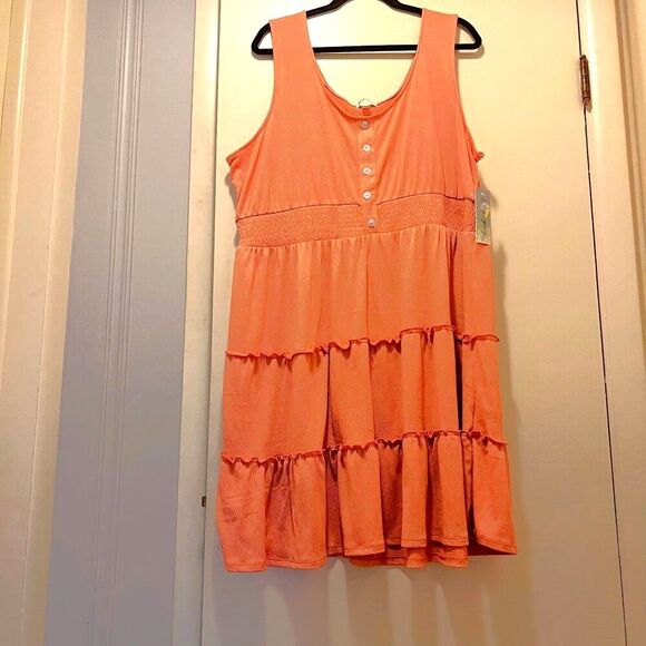Derek Heart Sleeveless Faux Button Smocked Elastic Waist Tiered Dress - 2X - NWT - Picture 1 of 5